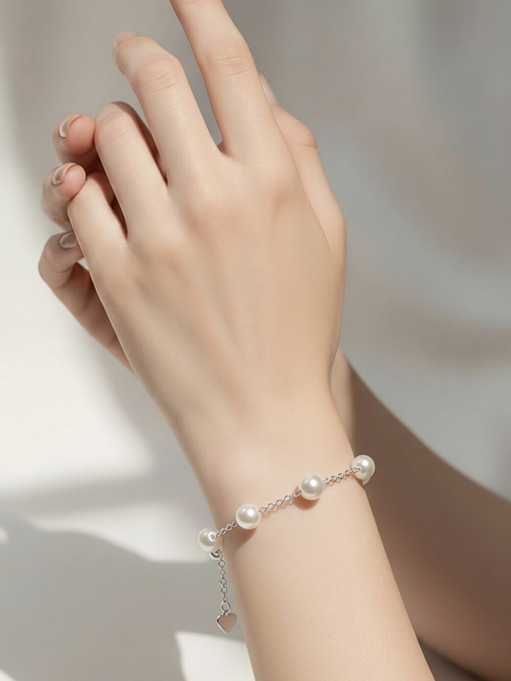 Sterling Silver White Pearl Station bracelet 🆕